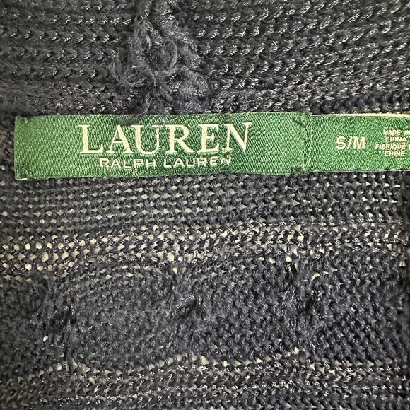 Lauren Ralph Lauren Cardigan Cable Knit Open Curved Hem Long Line Cardigan Med - Picture 8 of 10